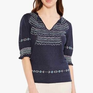 Nic+Zoe Intarsia Linen Blend Stitches Sweater Top Blouse Size XXL Lightweight